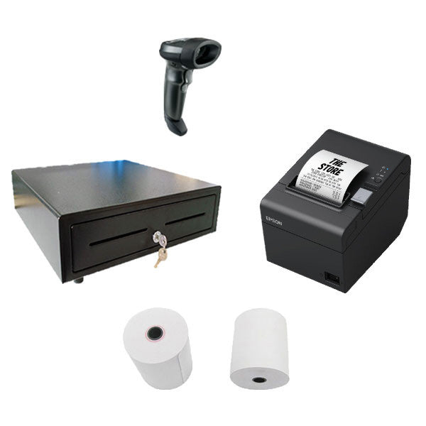 POS Bundle 1-Epson TM-T82II + Cash Drawer + Zebra LI2208 Barcode Scanner+80mm X 80mm Receipt Rolls-From barcodes.com.au