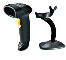 Zebra LS2208 Barcode Laser Scanner Kit -Side view- USB with Stand from Barcodes.com.au