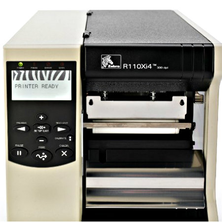 Zebra 110xi4 Industrial Label Printer -Fonr view- from Barcodes.com.au