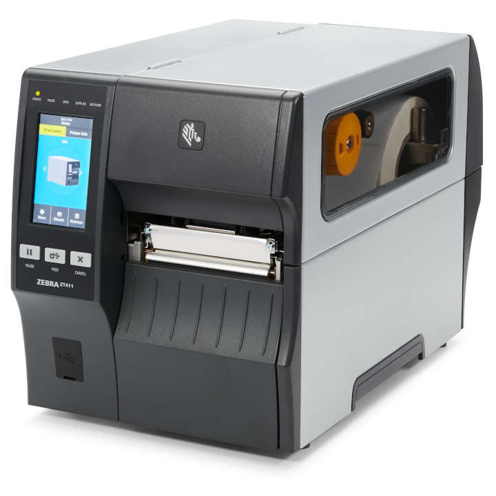 Zebra ZT411 Industrial Label Printer - Product photography front left. Barcodes.com.au