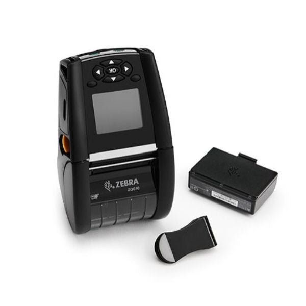 Zebra ZQ610 Mobile Printer 1.9 inches-Side-view and battery. Barcodes.com.au